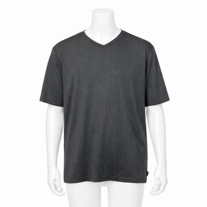 Boss Hugo Boss Messina V Neck Gray Ribbed Luxury 100% Cotton T Shirt Mens XXL